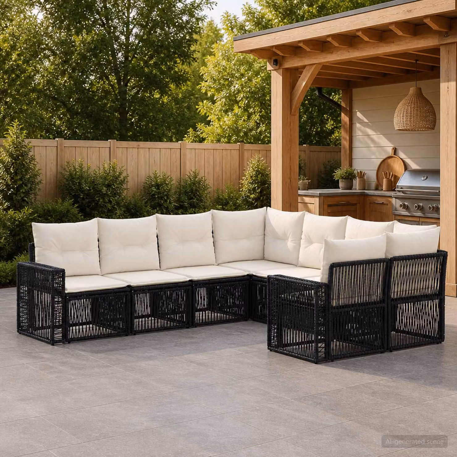 Set Divano da Giardino Moderno vidaXL a L con 8 Posti, Struttura in Acciaio Verniciato a Polvere e Cuscini Inclusi, Disponibile in Nero, Bianco o Beige