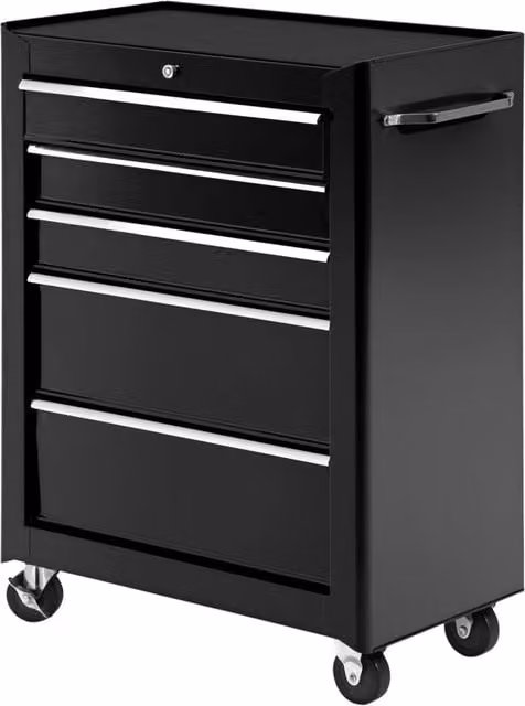 Carrello portautensili XYLO con 5 cassetti in acciaio nero con ruote L: 61,5 cm, P: 33 cm, H: 82,5 cm