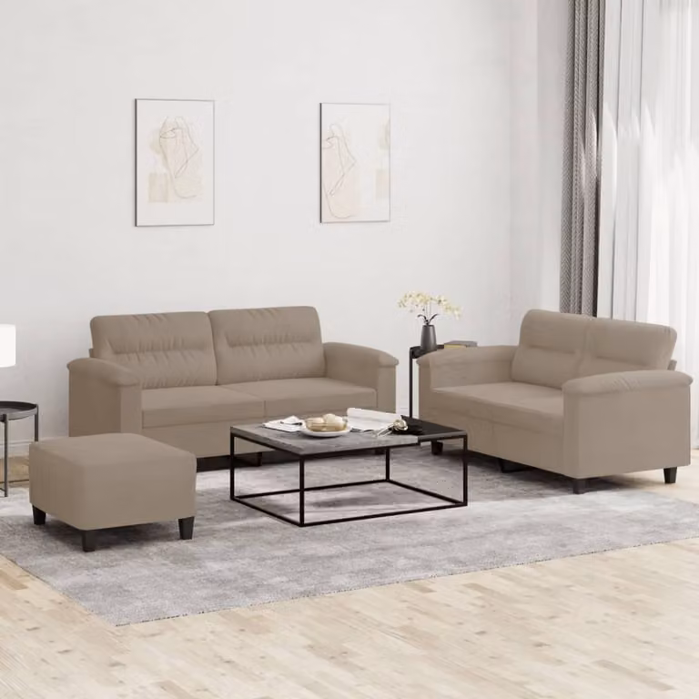 Maison Exclusive - Set divano a 3 posti con cuscini in microfibra color taupe