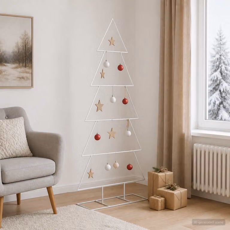 Albero di Natale moderno vidaXL KUOPIO in metallo bianco con supporto, Altezza: 150 cm