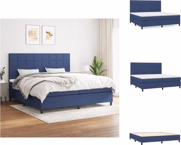 vidaXL Letto a molle con materasso blu 200x200 cm in tessuto - Letti & strutture letto