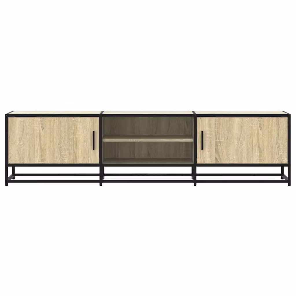 Mobile porta TV moderno in stile industriale HELLOSHOP26 in legno e metallo color marrone con vani contenitori L: 160 cm, P: 35 cm, H: 41 cm – 2