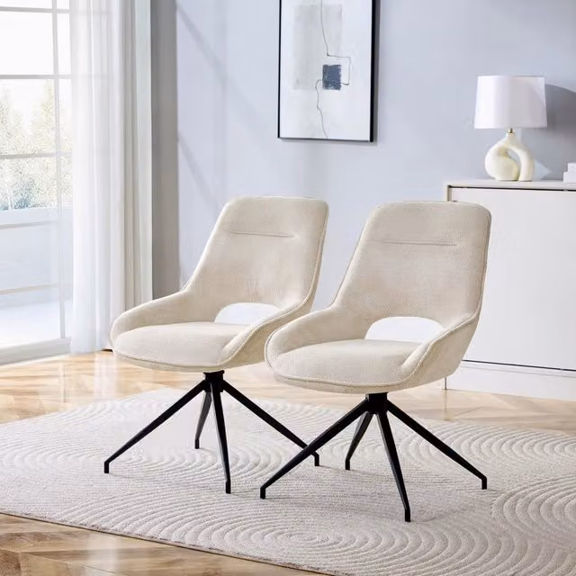 Set di 2 sedie da pranzo girevoli a 360 gradi Minimal in metallo nero e tessuto bianco