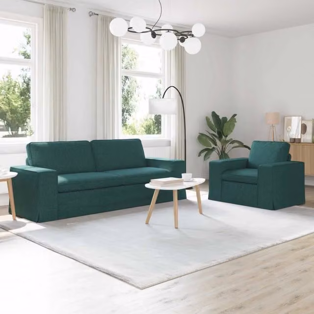 Set di divani a L vidaXL in tessuto verde con cuscini inclusi e coperture rimovibili – 1
