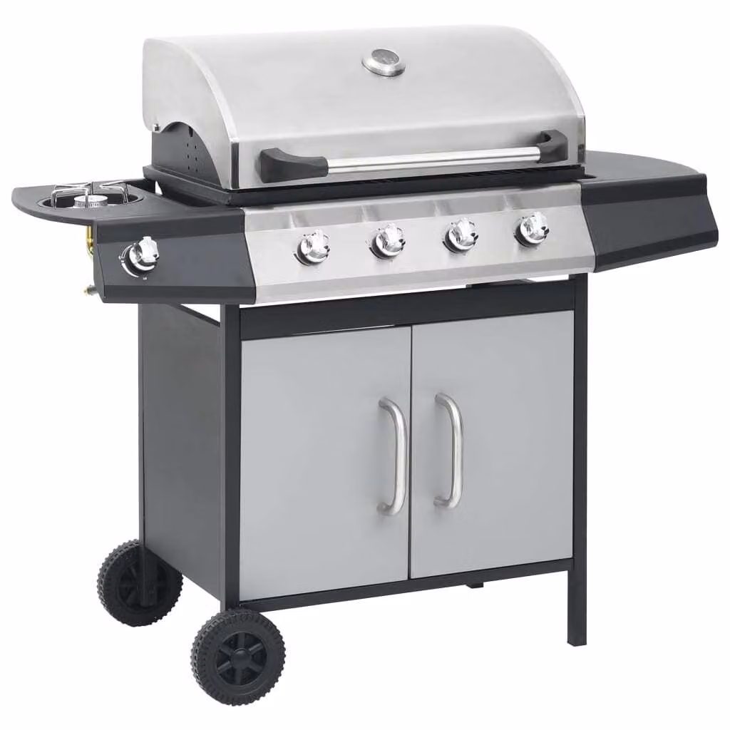 vidaXL Barbecue a gas 4+1 fiamme nero e argento acciaio e acciaio inox