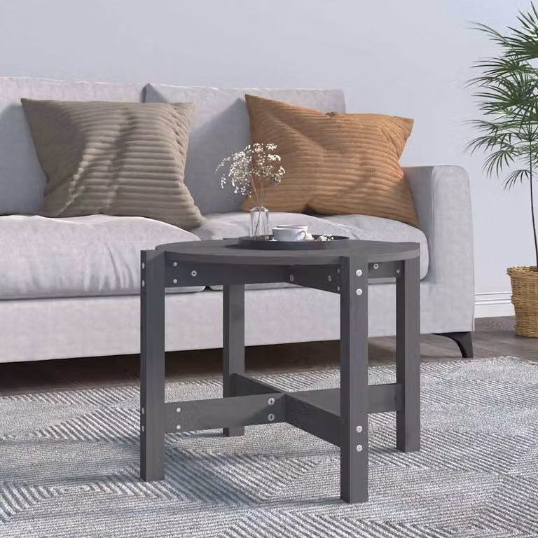 vidaXL Tavolino da Salotto Rotondo in Legno di Pino Grigio Ø 62,5 cm x H 45 cm