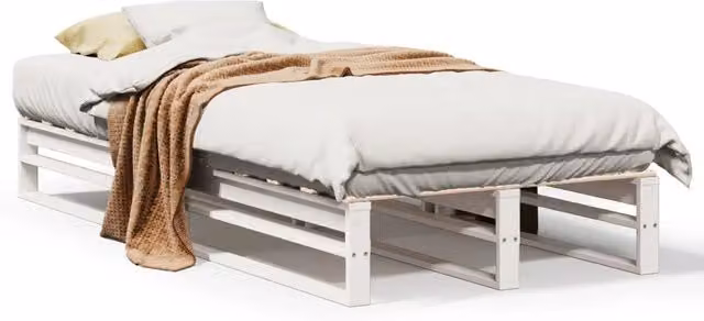 Letto singolo per adulti in legno massello di pino bianco laccato L/P/H: 100 x 200 cm