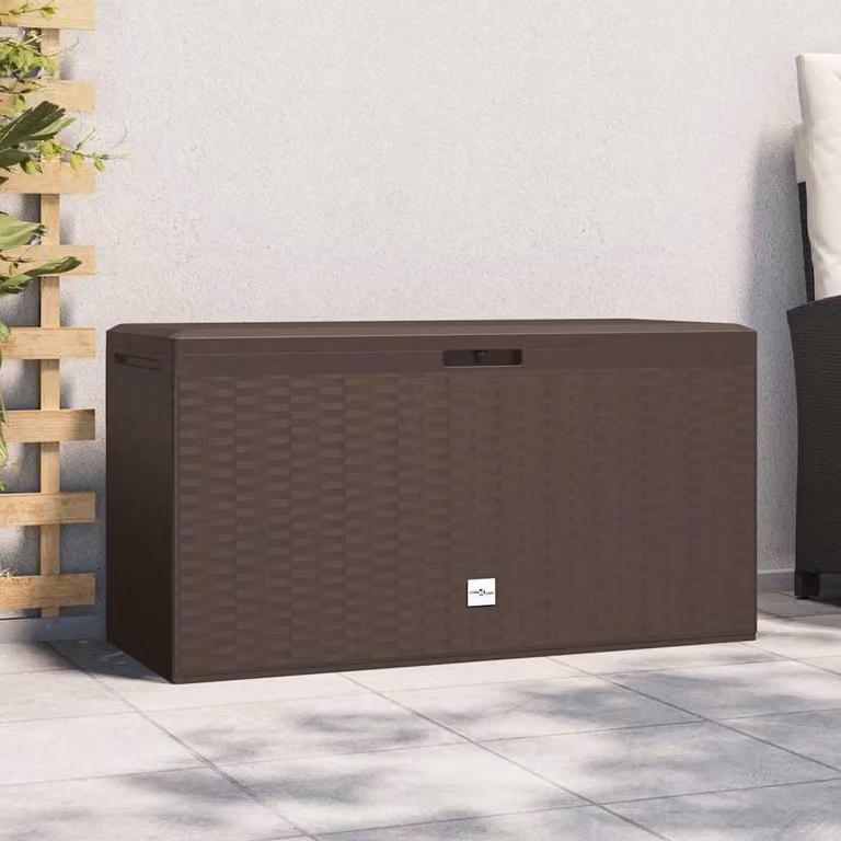 vidaXL Baule da Giardino in Plastica Marrone L: 114 cm, P: 47 cm, H: 60 cm
