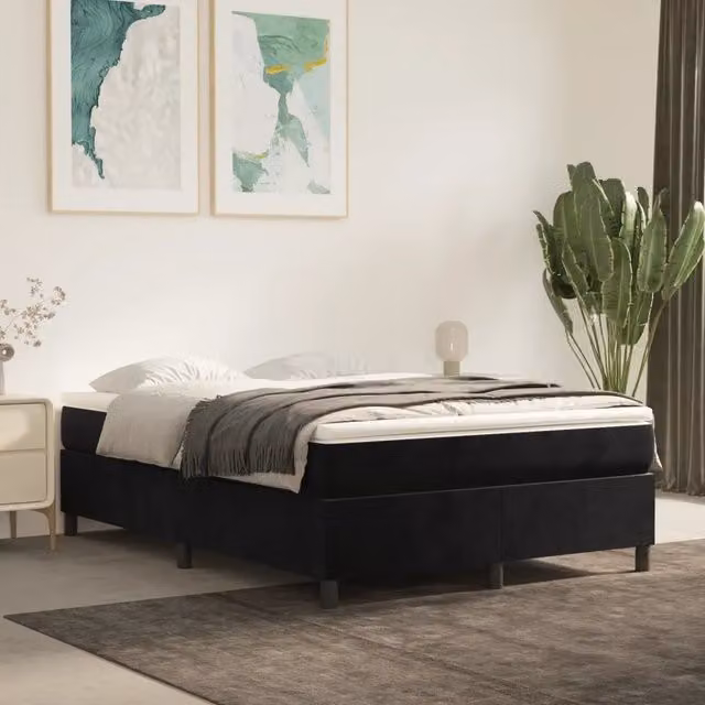 Struttura Letto a Rete a Molle Giroletto in Velluto Nero L: 140 cm, P: 200 cm, H: 203 cm