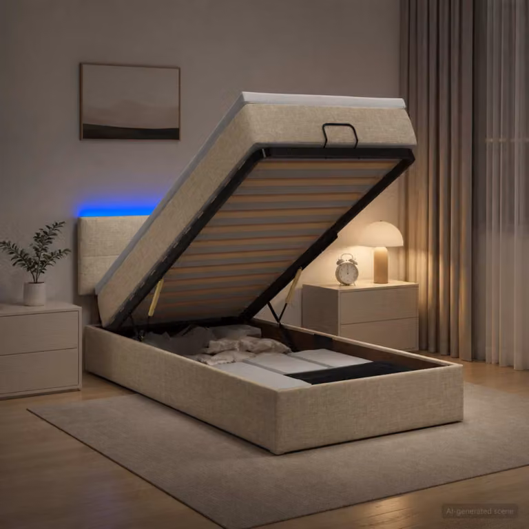 Letto Ottomano con Materasso e Illuminazione LED vidaXL, Colore Beige, L/P/H: 203 x 100 x 88 cm