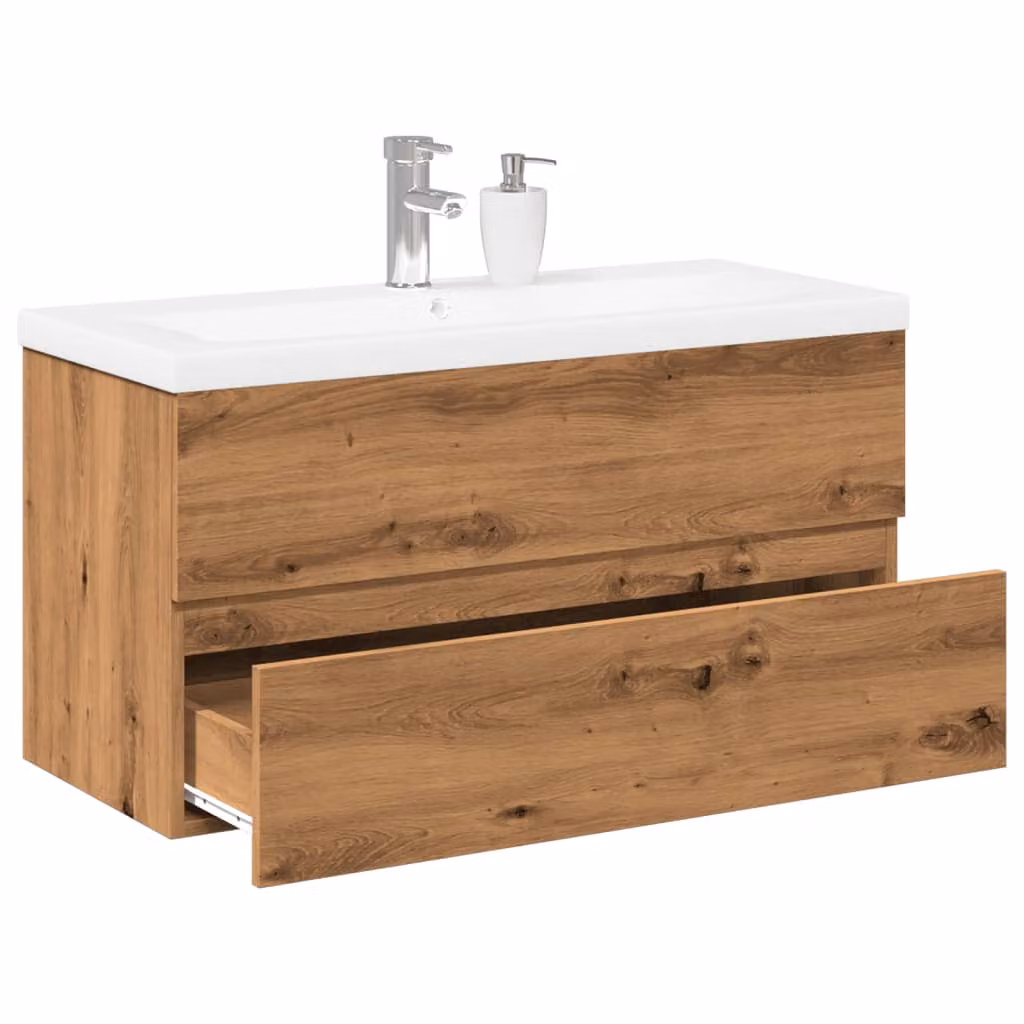 Mobile da bagno con lavabo integrato vidaXL in rovere artigianale bianco e marrone, sospeso, moderno