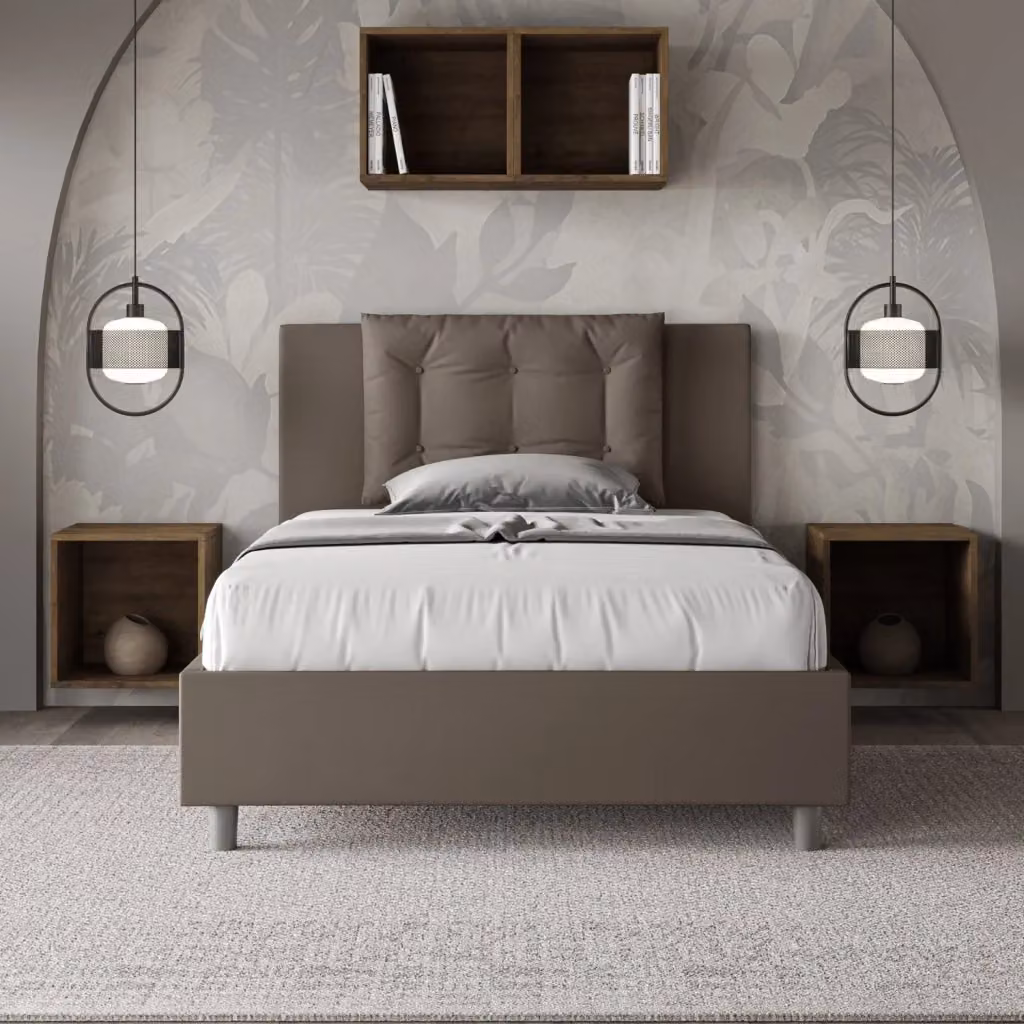 Letto matrimoniale imbottito con contenitore a sollevamento GIORDANOSHOP L/P/H: 202 x 135 x 110 cm Beige e Grigio – 2
