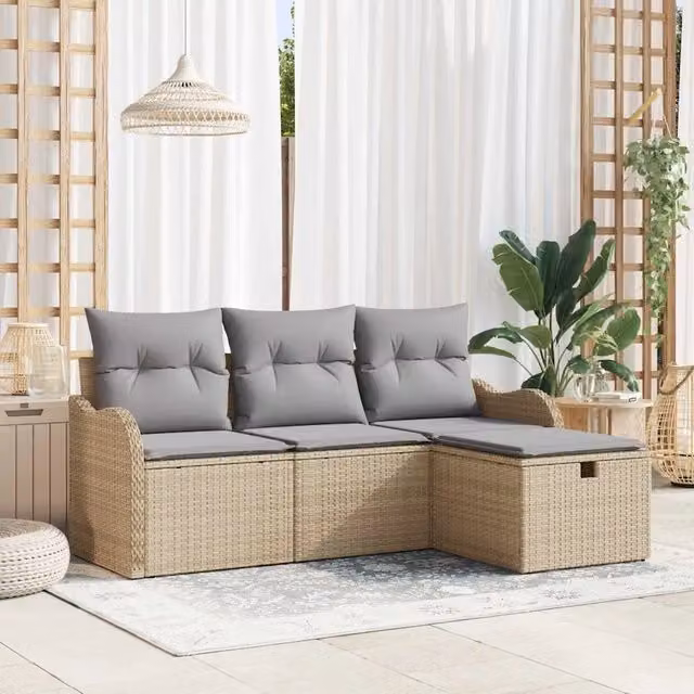 Set Divano da Giardino 4 pz Poly Rattan 3360281