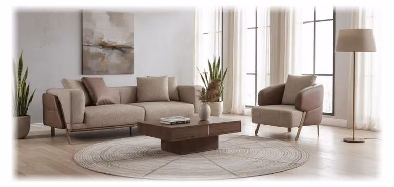 Set da salotto moderno con divano 3+1 dal design elegante