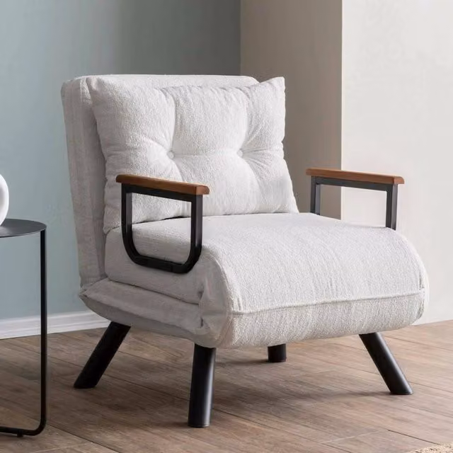 Poltroncina Reclinabile Keoni DMORA Bianco con Braccioli e Struttura in Metallo L: 60 cm, P: 78 cm, H: 78 cm