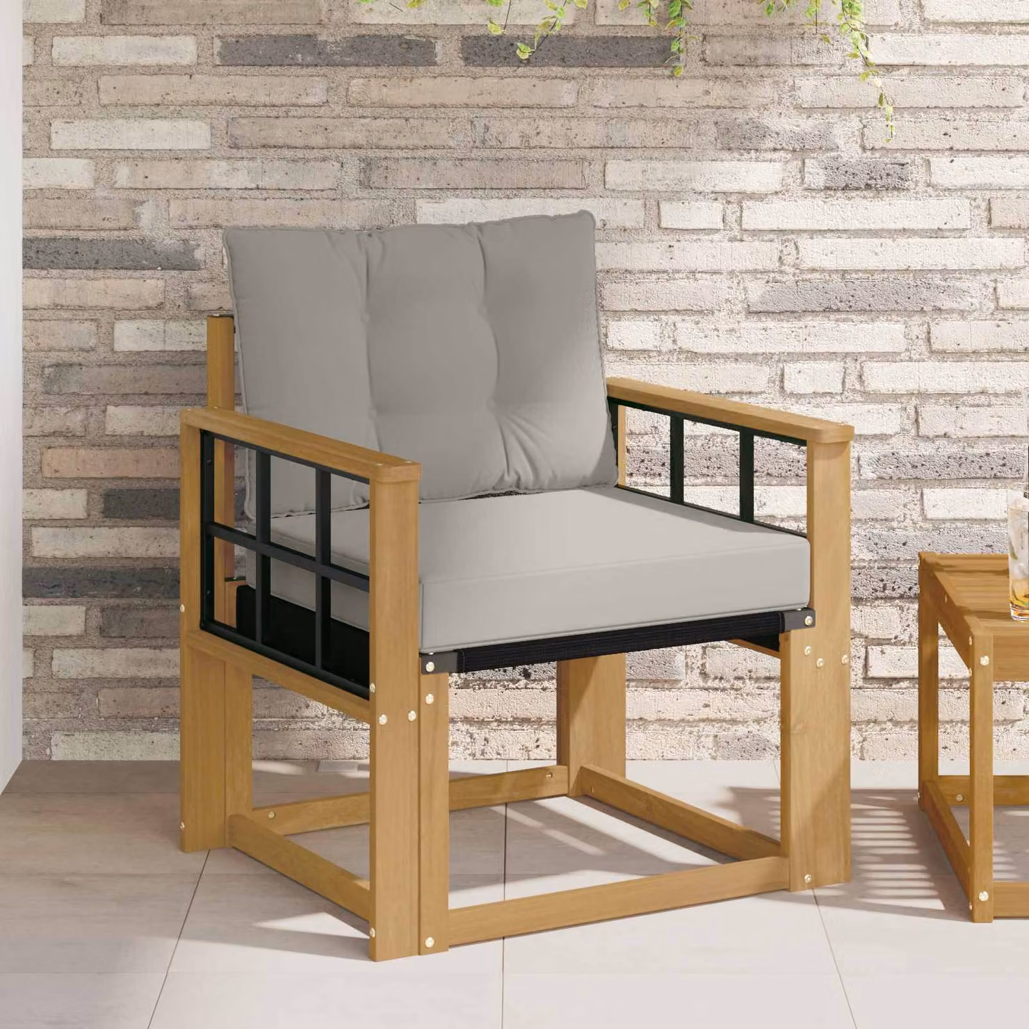 Divano da esterno moderno vidaXL in legno di acacia massello con cuscini in textilene bianco