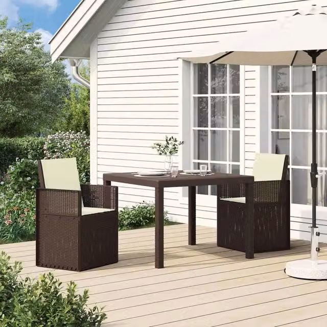 Set di 2 sedie da giardino e terrazzo vidaXL in plastica resistente ai raggi UV, colore marrone e beige
