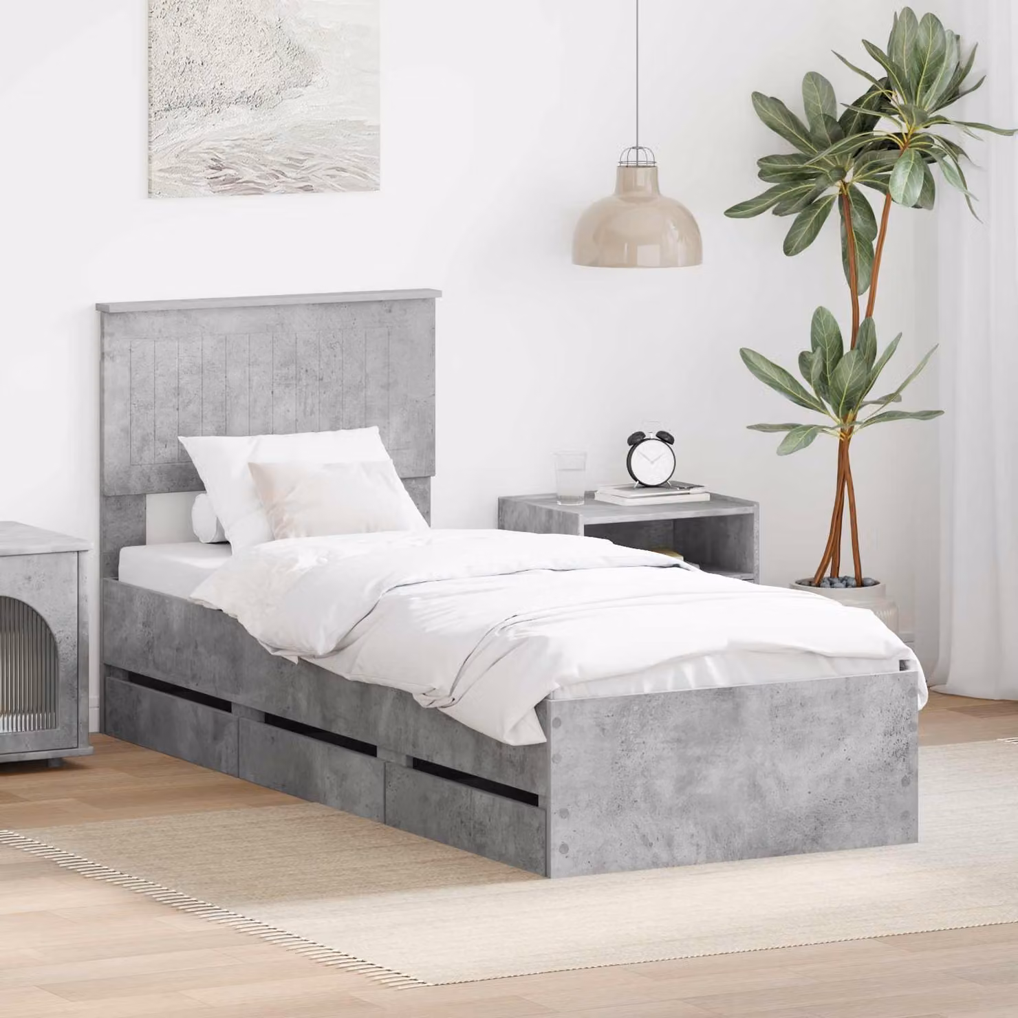 Struttura del letto con cassetto vidaXL in legno MDF Grigio cemento 80 x 190 cm