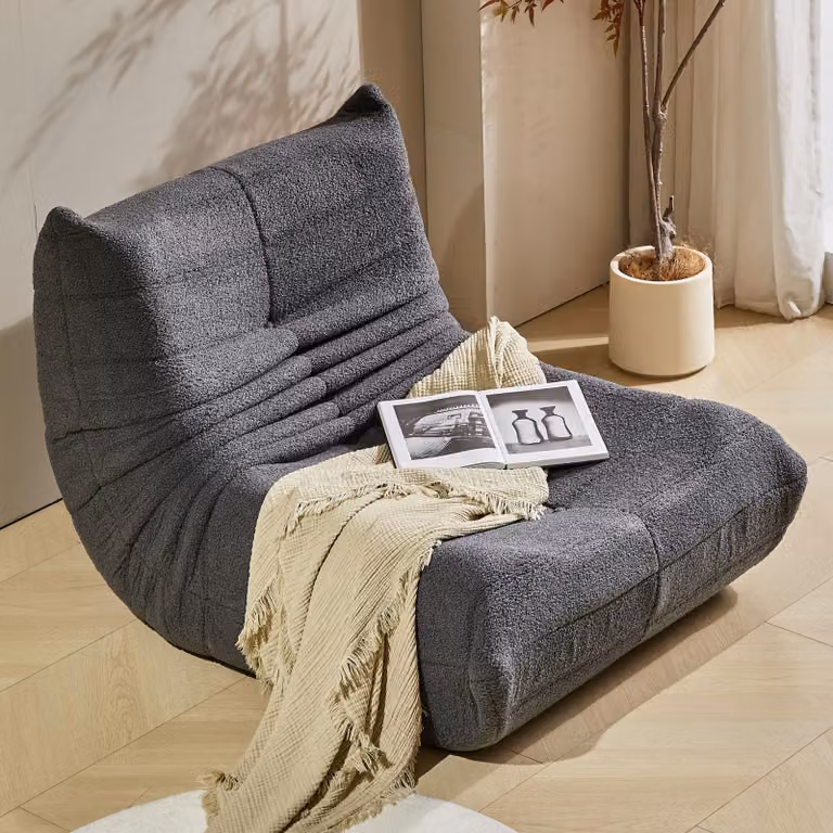 MODFU Divano Letto Poltrona Classica Divano Pigro con Schienale e Poggiapiedi, Divano Doppio Cuscino Sedile Interno Sedia da Meditazione Pieghevole per il Soggiorno- Velluto Teddy, Grigio