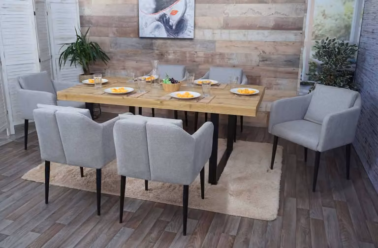 set di 6 sedie da pranzo HWC-H93, sedia da cucina poltrona sedia ~ tessuto/tessuto grigio chiaro