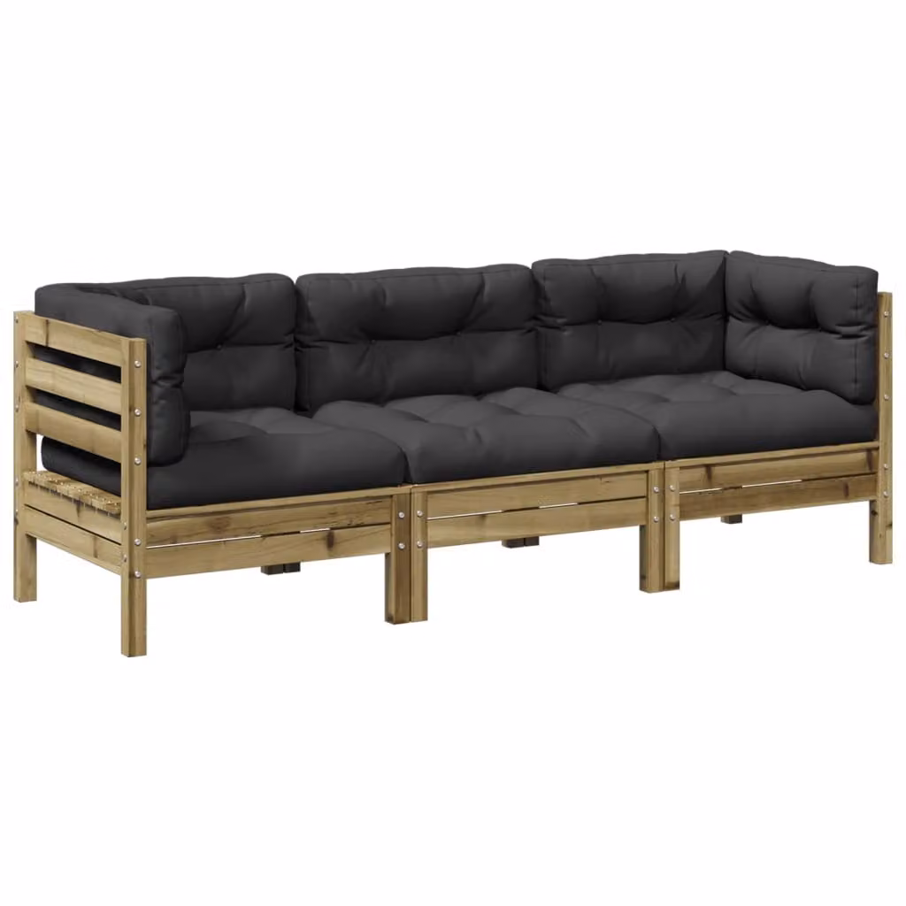 Set Divani da Giardino 3pz con Cuscini Legno Impregnato di Pino