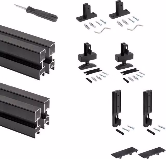 Kit Emuca per la realizzazione di 3 composizioni Zero con ferramenta e profili in alluminio nero opaco per montaggio a pavimento o a parete