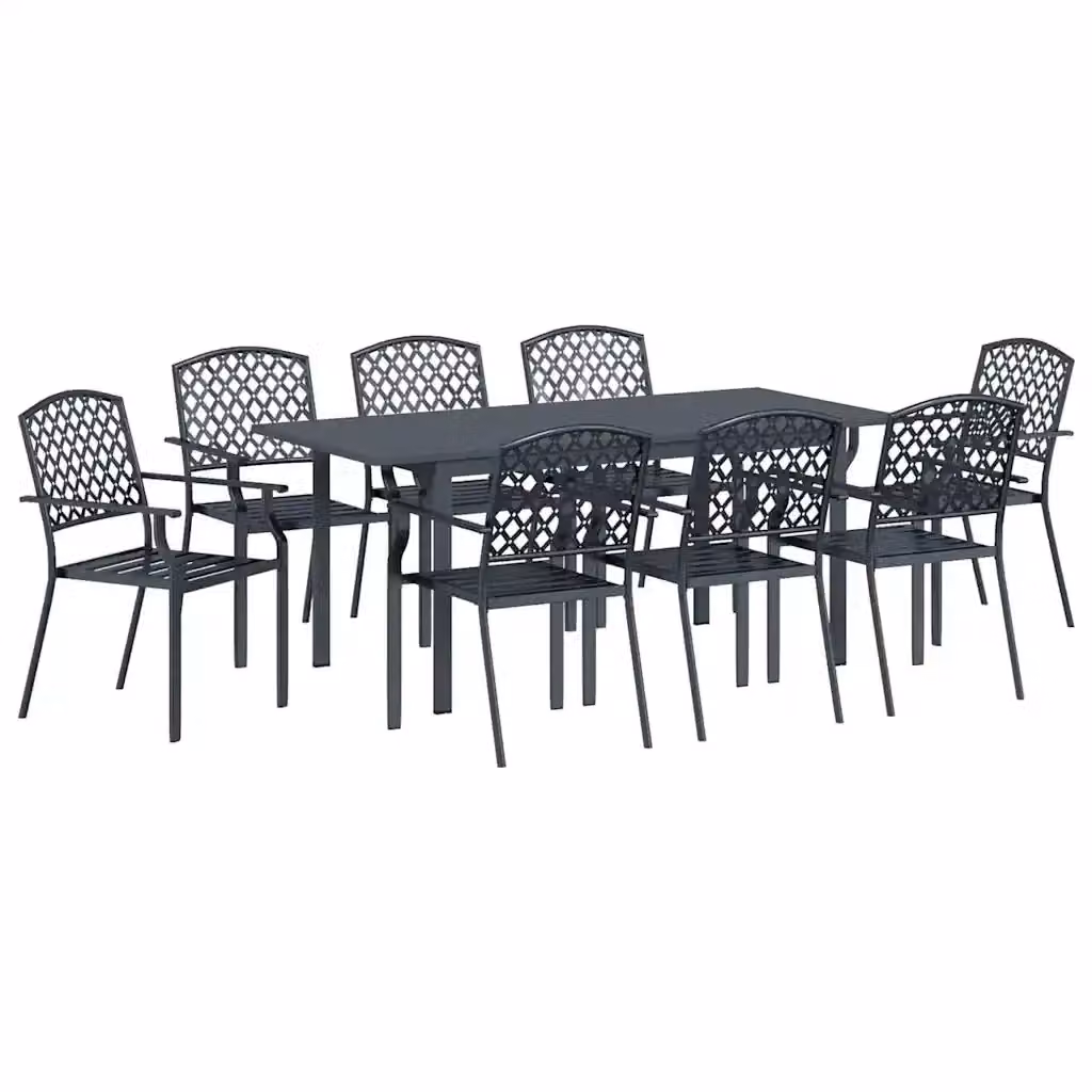 Set da pranzo per giardino e terrazza vidaXL in metallo antracite, 9 pezzi – 2