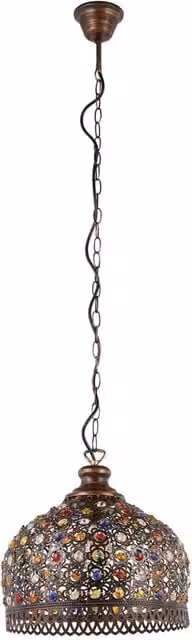 Lampadario a sospensione Eglo Jadida in stile marocchino con vetro multicolore e finitura rame, 1 luce E27, H: 60 cm, L: 33 cm, P: 33 cm