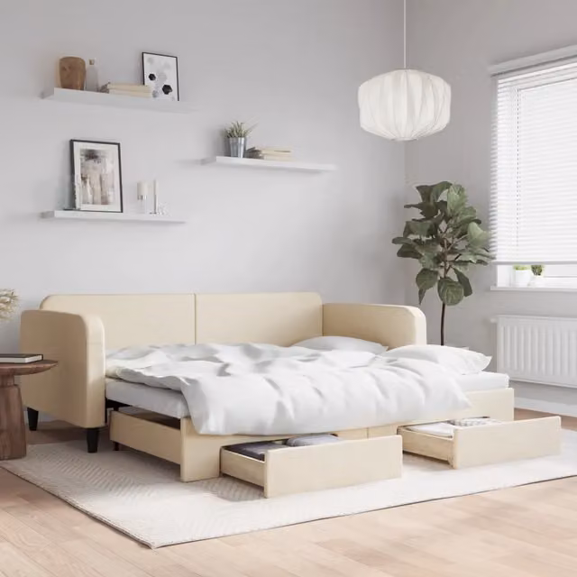 Divano Letto Moderno vidaXL in Tessuto Beige per Soggiorno e Camera da Letto