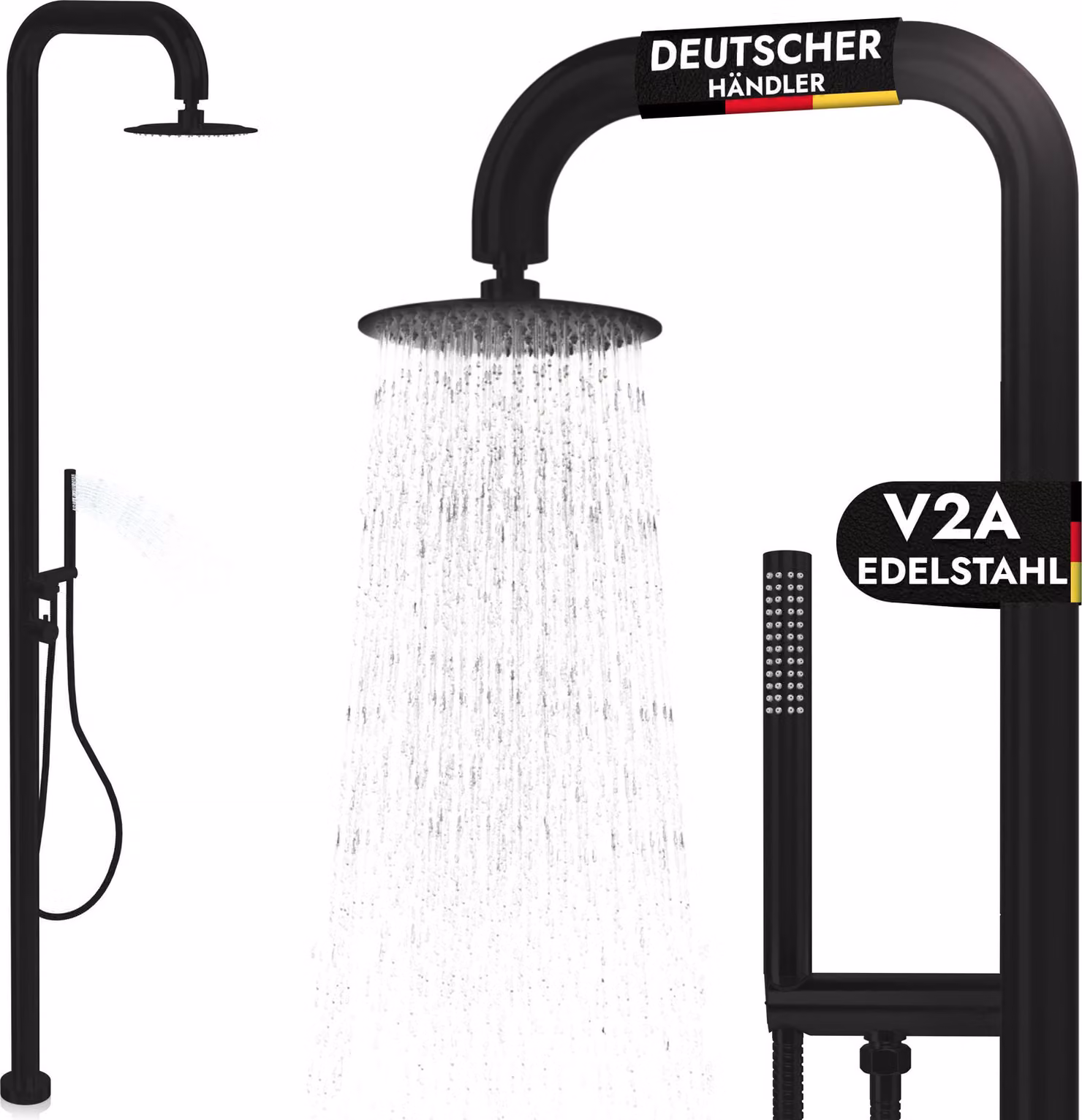 Doccia da giardino in acciaio inox V2A AISI 304 acqua calda acqua fredda con doccetta 20cm doccia a pioggia doccia da piscina doccia da esterno sauna da giardino nero