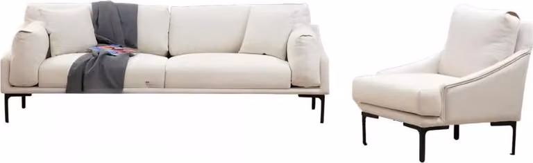 Wohnzimmer-Set 2tlg 3-Sitzer Sofa Sessel Weiß Textil Wohnzimmer Modern