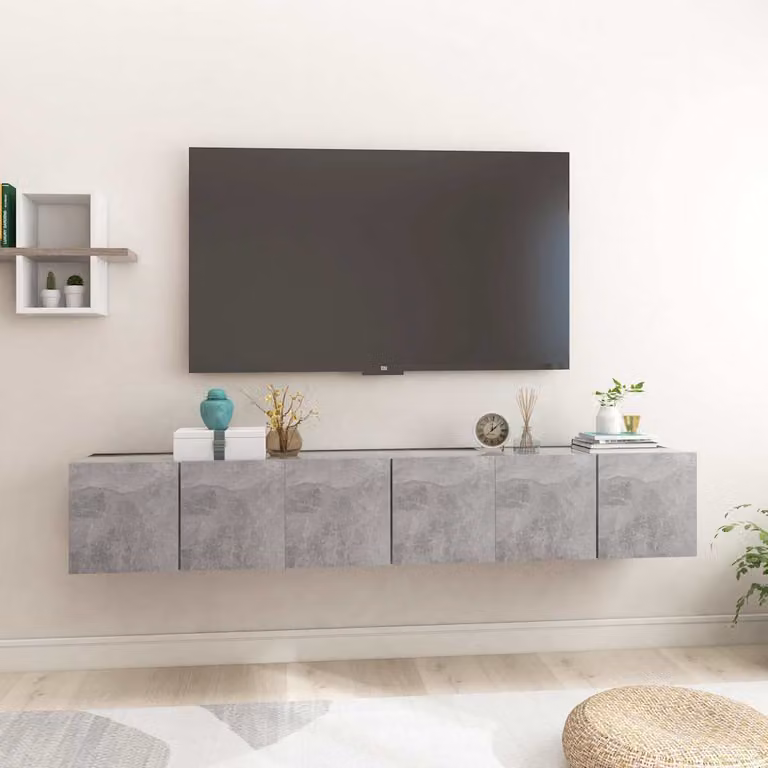 Set di 3 mobili pensili porta TV vidaXL in stile moderno, colore grigio cemento, L: 60 cm, P: 30 cm, H: 30 cm
