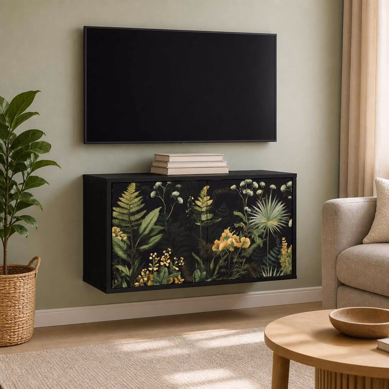 Mobile TV da parete vidaXL RHENEN in Rovere e Nero, L 69 cm x P 33 cm x H 40 cm