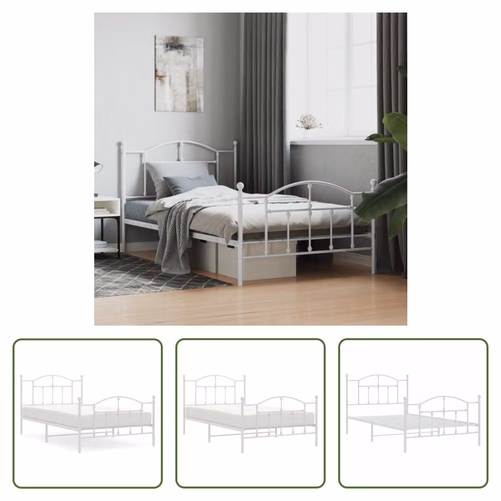The Living Store Struttura letto con testiera e pediera in metallo bianco 100x200 cm