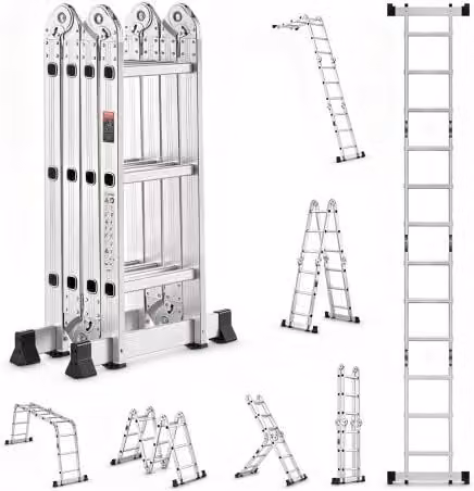 VEVOR Scala Pieghevole Multiuso Telescopica Regolabile a 3 Gradini, Scala Estensibile in Colore Argento con Struttura ad A, Altezza: 3,7 m, Capacità: 149,7 kg