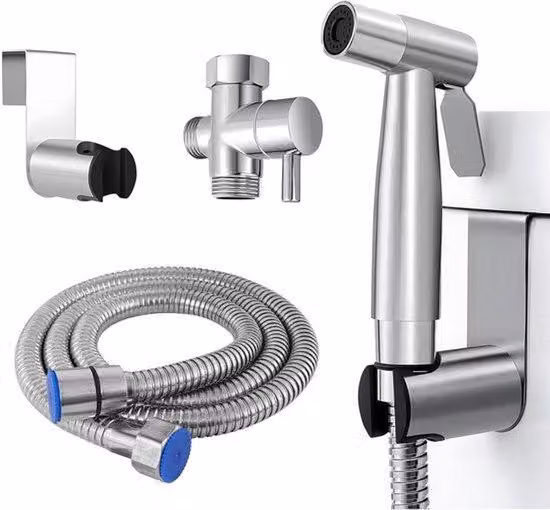 Kit bidet portatile - Doccetta manuale in acciaio con tubo flessibile e supporto a parete - Igiene personale - Set spray per l'uso quotidiano