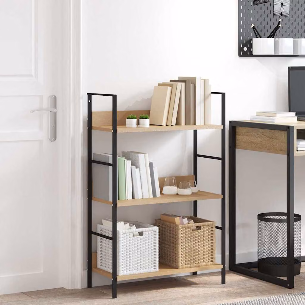 Scaffale per libri vidaXL con 3 ripiani in stile industrial, colore marrone e nero, L: 60 cm, P: 27,6 cm, H: 90,5 cm