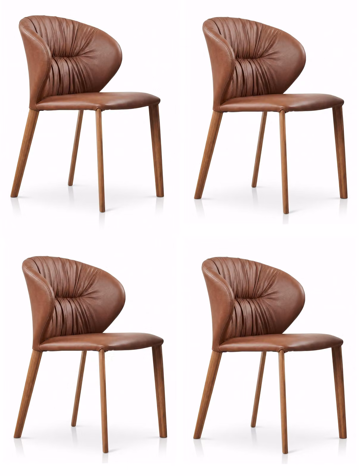 Set di 4 sedie da pranzo, rivestite in ecopelle con effetto drappeggiato, imbottitura in e struttura in legno effetto legno