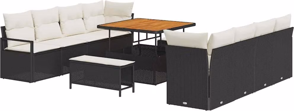 Set Divano da Giardino con cuscino 11 pcs Nero polyrattan