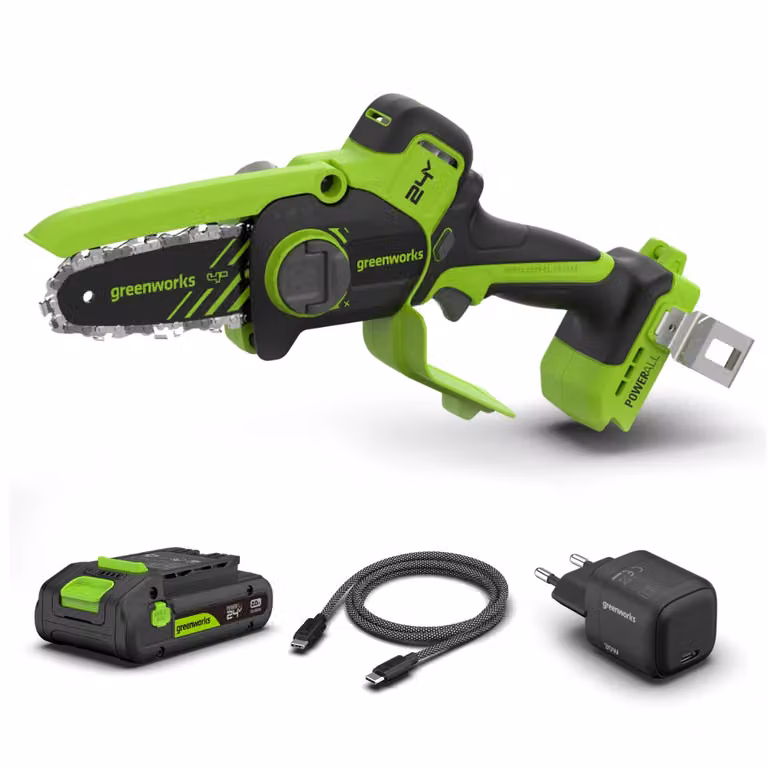 Mini Motosega Greenworks POWERALL 24V Gen. II con Batteria da 2Ah Verde