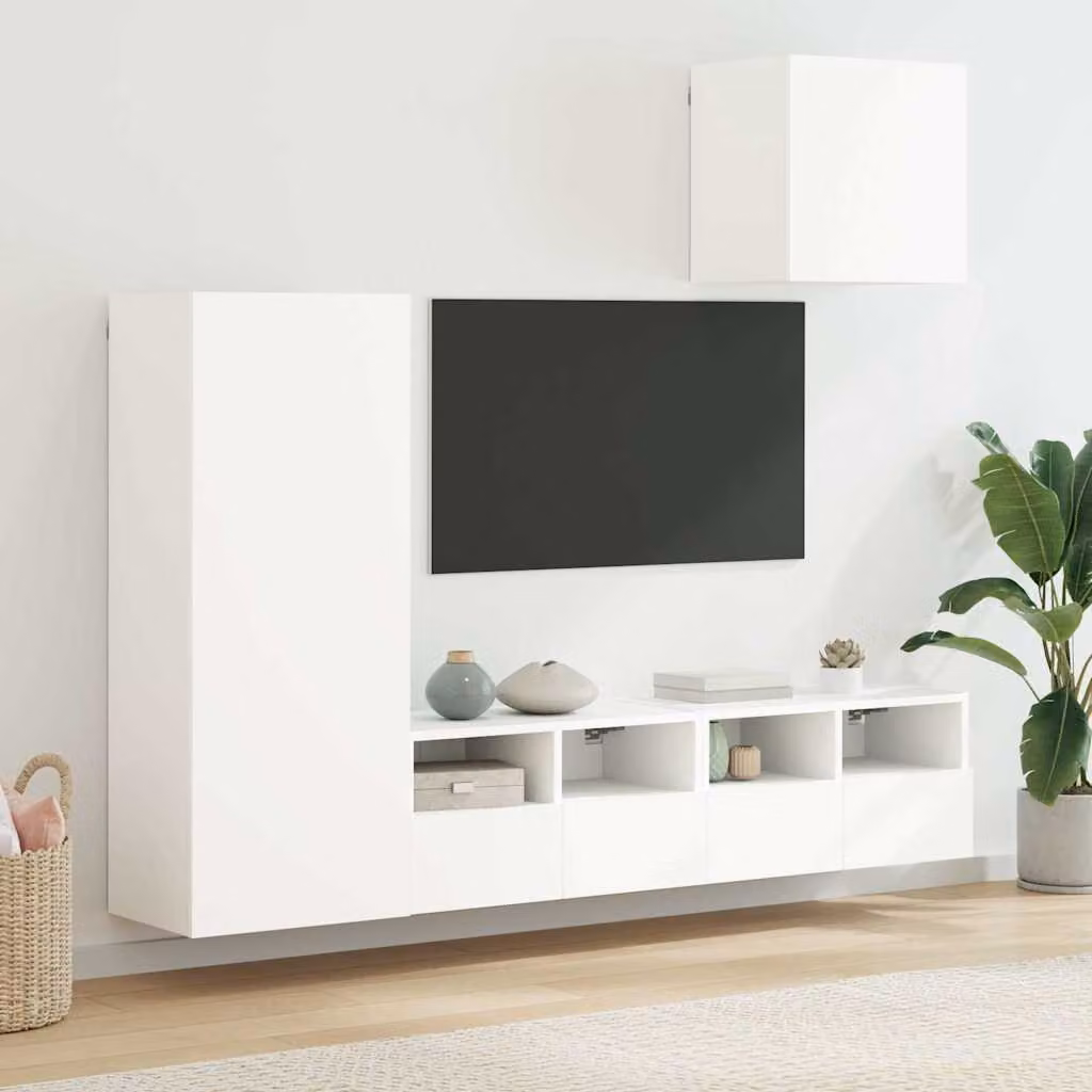 Set di 4 Mobili TV a Muro vidaXL Bianchi in Legno e MDF per Soggiorno o Ufficio in Casa – 1