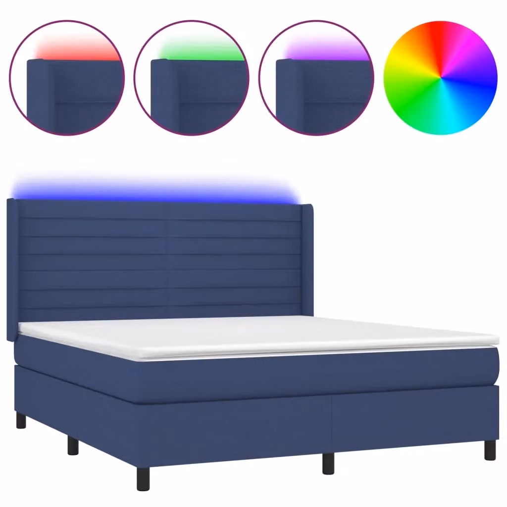 Letto a Molle vidaXL con Materasso e Illuminazione LED Blu, Rivestimento in Tessuto, L/P: 180 x 200 cm – 2