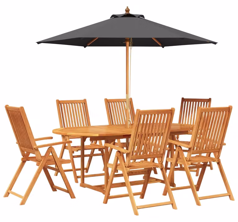 Set da esterno per giardino con ombrellone, composto da 8 pezzi, per 6 persone