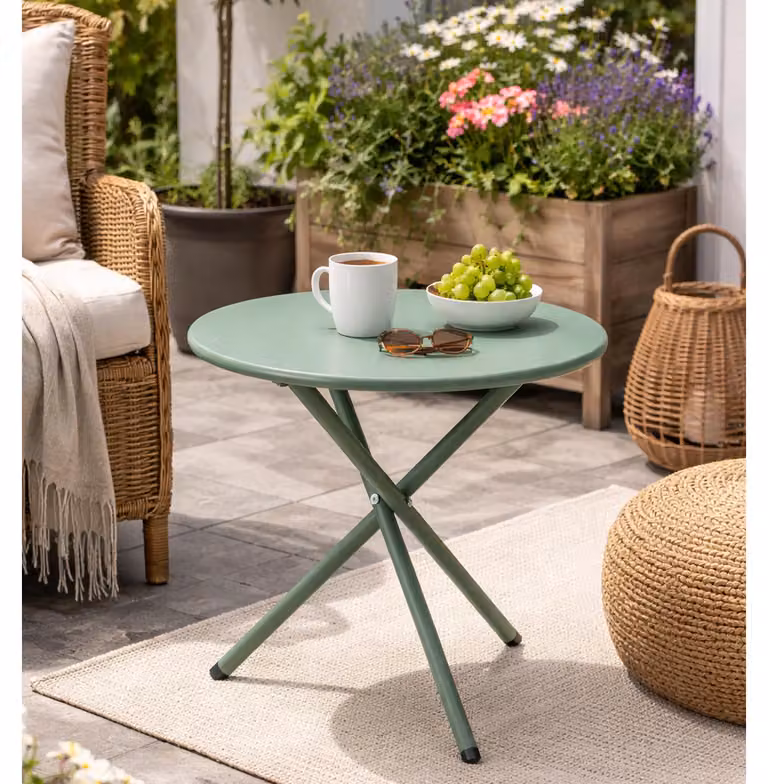 Tavolino da bistrot, tavolino da balcone, tavolino ausiliario rotondo, verde, acciaio, diametro 48 cm x altezza 48 cm