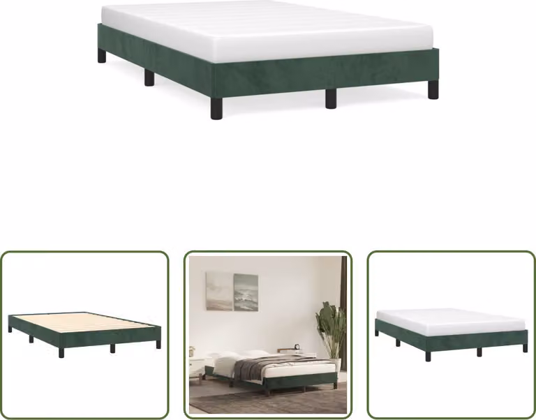 The Living Store Struttura letto in velluto verde scuro 120x190 cm