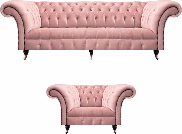 Wohnzimmer Chesterfield Sofa Couch Dreisitze Polstermöbel Sessel Rosa Komplett