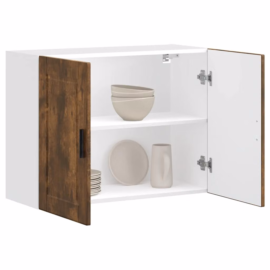 Pensile da cucina moderno vidaXL in legno e MDF, colore bianco e marrone, L: 80 cm, H: 60 cm, P: 31 cm