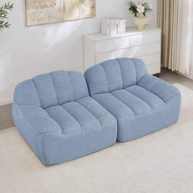 Divano Modulare 2 Posti Boneless ¨C MINIMAL ¨C Blu, Morbido, Senza Montaggio