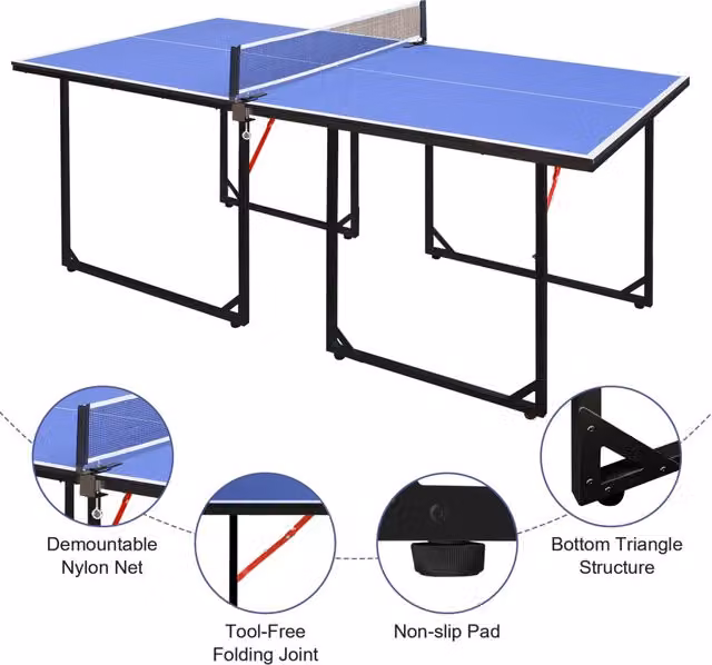 Tavolo da ping pong pieghevole REDOM in MDF con struttura in metallo, colore nero e blu, L: 182 cm, P: 91 cm, H: 76,2 cm