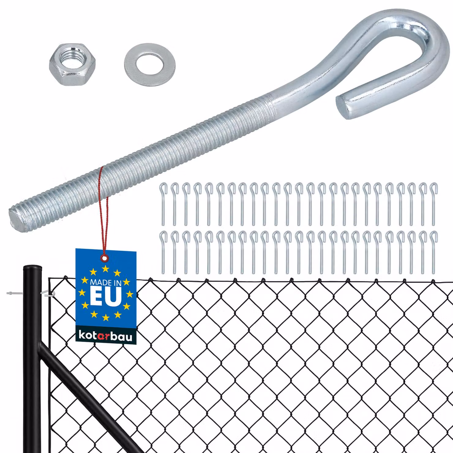 KOTARBAU® 50 Pezzi Tendifilo per Recinzione M10 Tenditore Filo Tendicavo per Filo Acciaio Tendifilo Chiuso Gancio a Vite con Dado e Rondella Argento